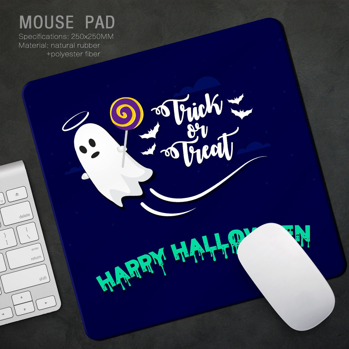 Halloween Mouse Pad – Ghost & Pumpkin Designs, 9.4 × 7.9 in – Blue Ghost