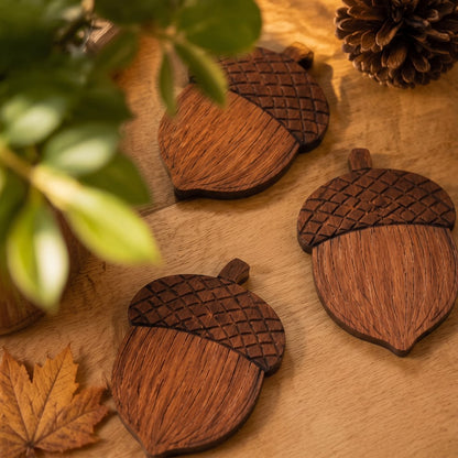Acorn wooden coasters, set of 5