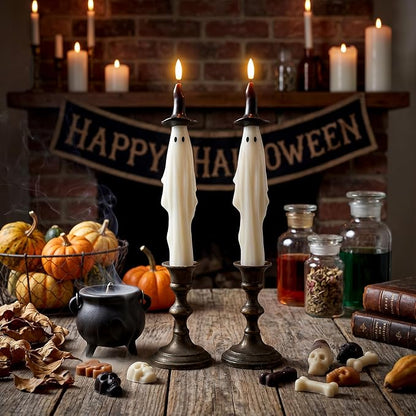 Flameless Ghost Taper Candles – 2-Pack, Battery Operated with Timer – photo 1