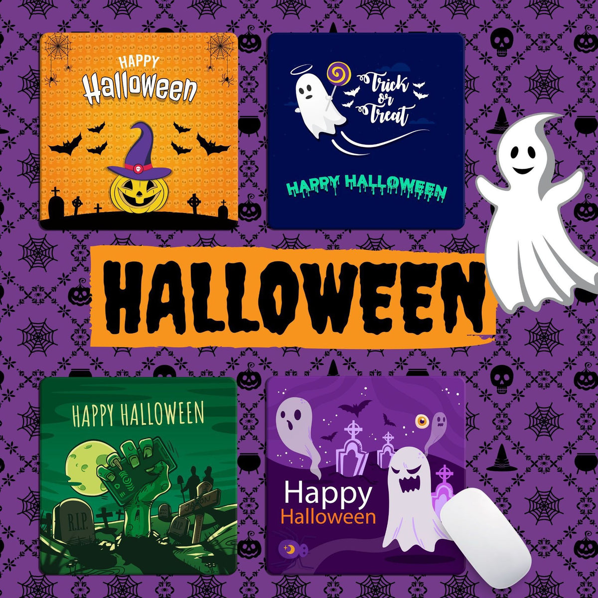 Halloween Mouse Pad – Ghost & Pumpkin Designs, 9.4 × 7.9 in – photo 1