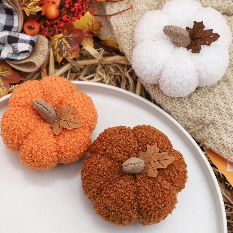 Plush Fabric Pumpkins – Set of 3, Orange Brown & White