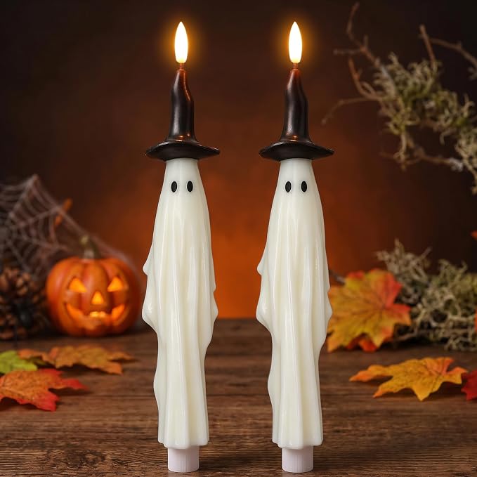 Flameless Ghost Taper Candles – 2-Pack, Battery Operated with Timer – photo 2