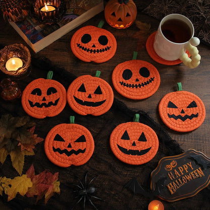 Pumpkin Coasters – Set of 4, Handwoven Cotton Cup Mats – photo 2