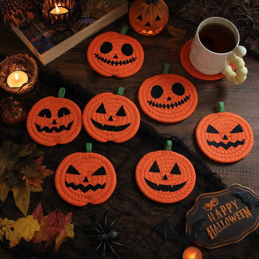 Pumpkin Coasters – Set of 4, Handwoven Cotton Cup Mats – photo 2