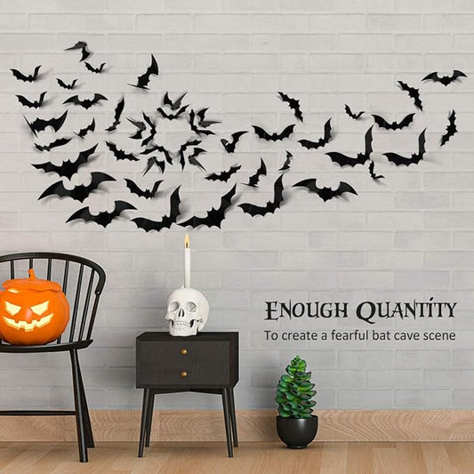 3D Bats Wall Decor – 60-Pack, 4 Sizes, Halloween Window Stickers – photo 2