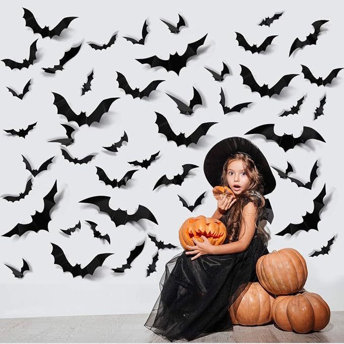 3D Bats Wall Decor – 60-Pack, 4 Sizes, Halloween Window Stickers – photo 3