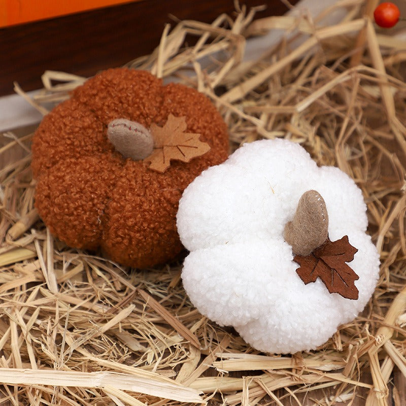 Plush Fabric Pumpkins – Set of 3, Orange Brown & White