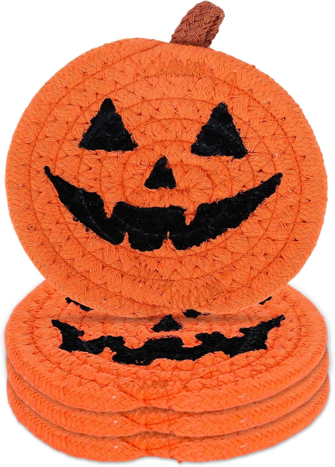 Pumpkin Coasters – Set of 4, Handwoven Cotton Cup Mats – photo 3