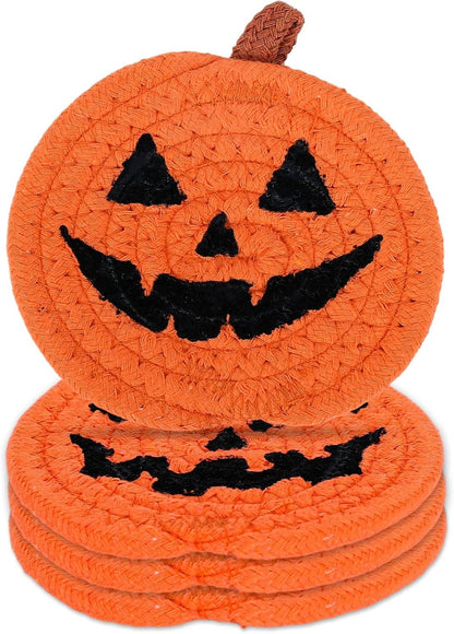 Pumpkin Coasters – Set of 4, Handwoven Cotton Cup Mats – photo 3