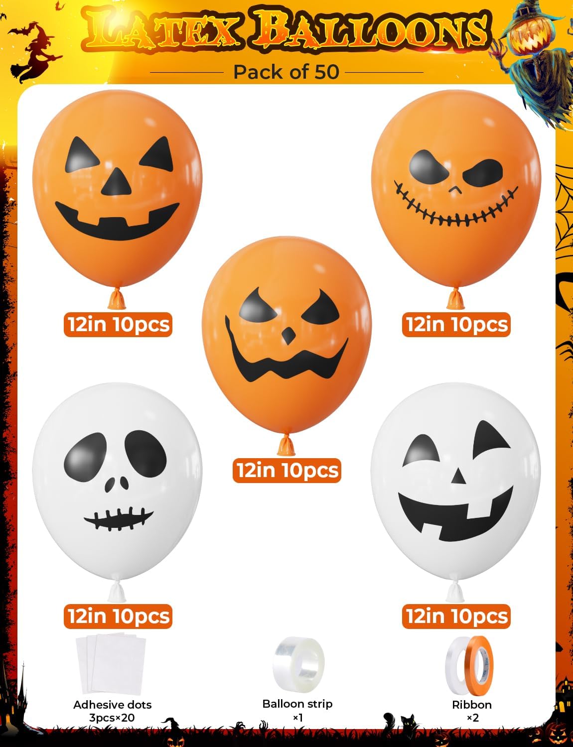 Ghost Balloons – 12 in, 50-Pack Halloween Party Balloons – photo 3