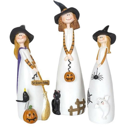 Halloween cute witch figurines, set of 3, on a white background