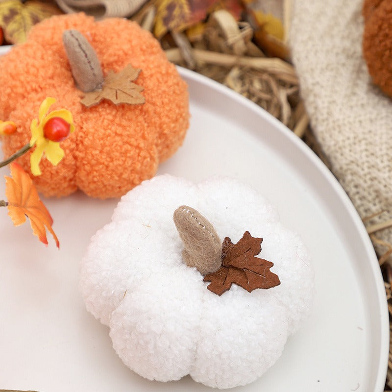 Plush Fabric Pumpkins – Set of 3, Orange Brown & White
