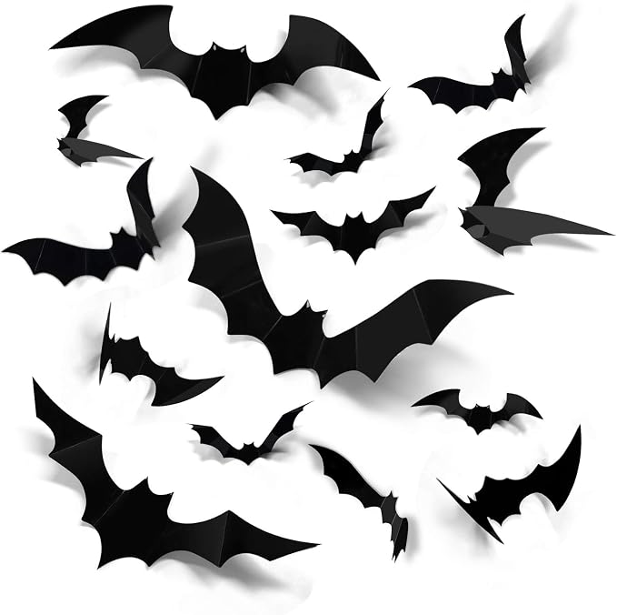 3D Bats Wall Decor – 60-Pack, 4 Sizes, Halloween Window Stickers – photo 4