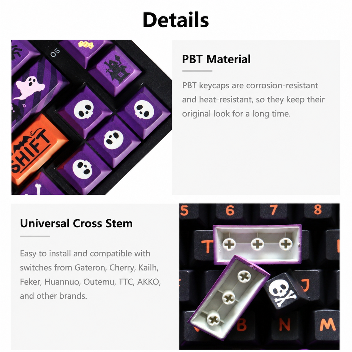 Halloween Black Cat Keycaps – 129-Key PBT Set – photo 5