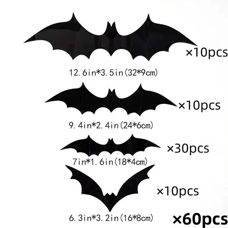 3D Bats Wall Decor – 60-Pack, 4 Sizes, Halloween Window Stickers – photo 5
