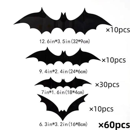 3D Bats Wall Decor – 60-Pack, 4 Sizes, Halloween Window Stickers – photo 5