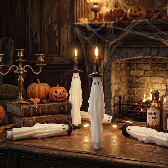 Flameless Ghost Taper Candles – 2-Pack, Battery Operated with Timer – photo 5