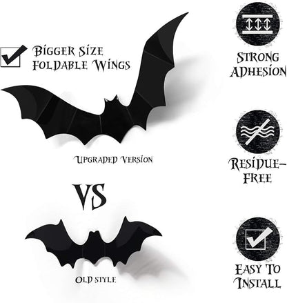 3D Bats Wall Decor – 60-Pack, 4 Sizes, Halloween Window Stickers – photo 6