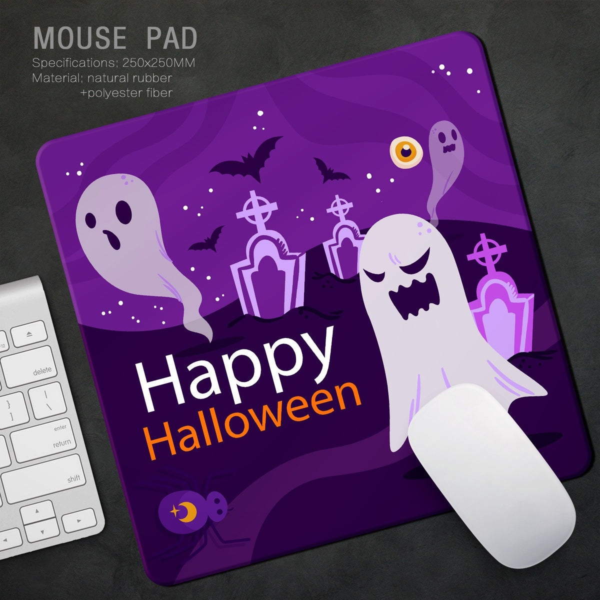 Halloween Mouse Pad – Ghost & Pumpkin Designs, 9.4 × 7.9 in – Purple Ghost